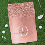 Rose Gold Brushed Metal Glitzer Monogram Name Golfhandtuch<br><div class="desc">Dieses trendige,  schicke Handtuchdesign mit hübschem vergoldetem Glitzer aus der Rose auf einer Rose mit goldfarbenem,  metallischem Hintergrund ist einfach zu personalisieren.</div>