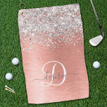 Rose Gold Brushed Metal Glitzer Monogram Name Golfhandtuch<br><div class="desc">Dieses schicke Golftücher-Design mit hübschem silberfarbenem Glitzer auf einer Rose mit goldfarbenem metallischem Hintergrund ist einfach zu personalisieren.</div>