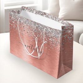 Rose Gold Brushed Metal Glitzer Monogram Name Große Geschenktüte