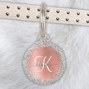 Rose Gold Brushed Metal Glitzer Monogram Name Haustiermarke