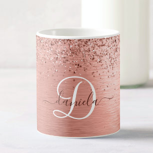 Rose Gold Brushed Metal Glitzer Monogram Name Kaffeetasse