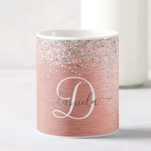Rose Gold Brushed Metal Glitzer Monogram Name