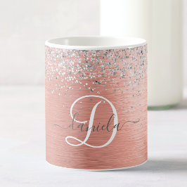 Rose Gold Brushed Metal Glitzer Monogram Name Kaffeetasse