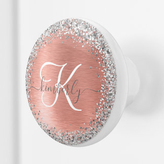 Rose Gold Brushed Metal Glitzer Monogram Name Keramikknauf