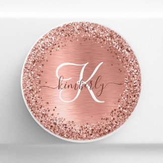 Rose Gold Brushed Metal Glitzer Monogram Name Keramikknauf