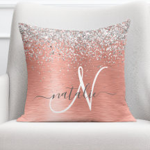 Rose Gold Brushed Metal Glitzer Monogram Name