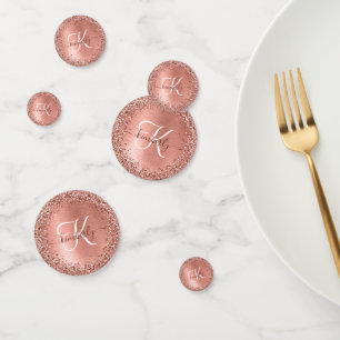 Rose Gold Brushed Metal Glitzer Monogram Name Konfetti