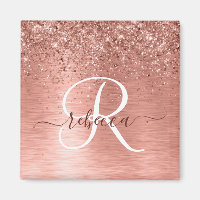Rose Gold Brushed Metal Glitzer Monogram Name