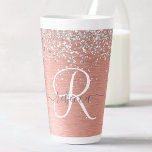 Rose Gold Brushed Metal Glitzer Monogram Name Milchtasse<br><div class="desc">Dieses schicke Design aus latter Tasse mit hübsch silberfarbenem Glitzer auf goldgebürstetem metallischem Hintergrund ist einfach zu personalisieren.</div>
