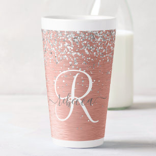 Rose Gold Brushed Metal Glitzer Monogram Name Milchtasse