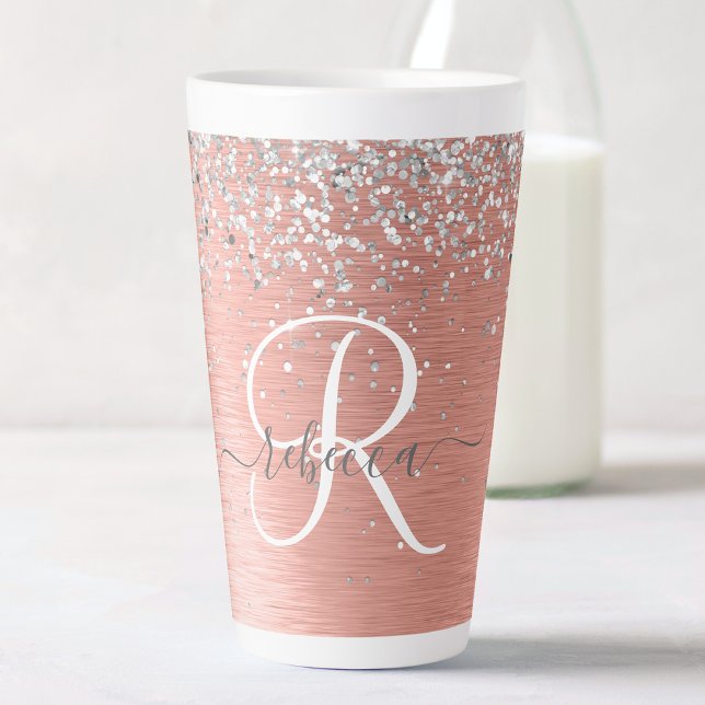 Rose Gold Brushed Metal Glitzer Monogram Name Milchtasse (Von Creator hochgeladen)