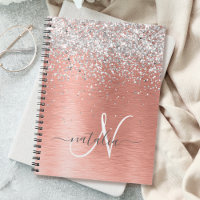 Rose Gold Brushed Metal Glitzer Monogram Name