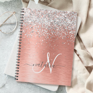 Rose Gold Brushed Metal Glitzer Monogram Name Notizblock