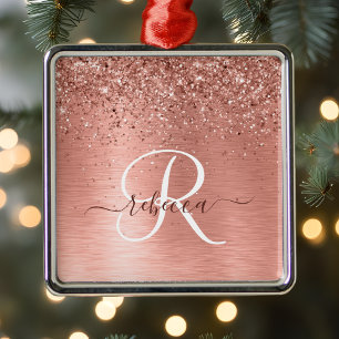 Rose Gold Brushed Metal Glitzer Monogram Name Ornament Aus Metall