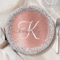 Rose Gold Brushed Metal Glitzer Monogram Name