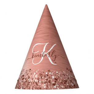 Rose Gold Brushed Metal Glitzer Monogram Name Partyhütchen