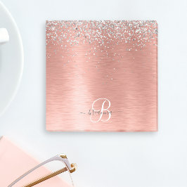 Rose Gold Brushed Metal Glitzer Monogram Name Post-it Klebezettel