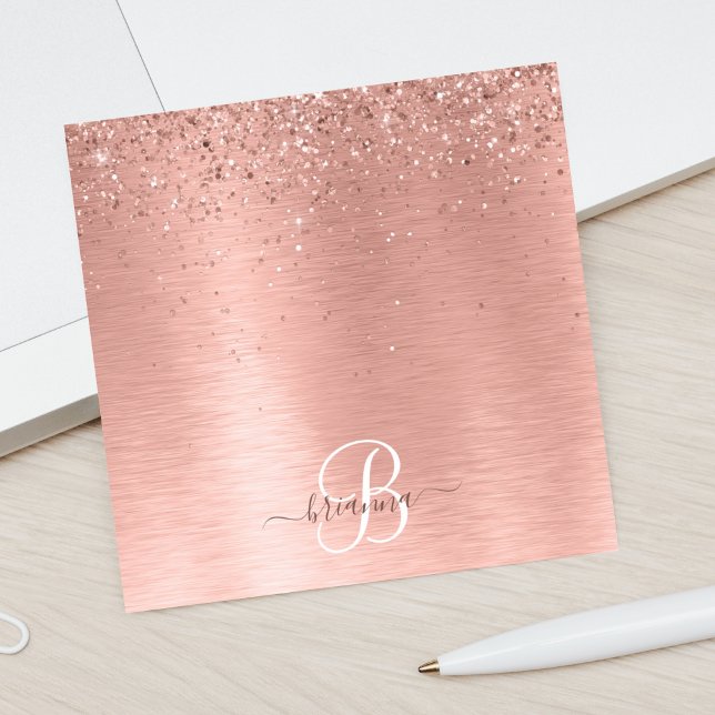 Rose Gold Brushed Metal Glitzer Monogram Name Post-it Klebezettel (Von Creator hochgeladen)