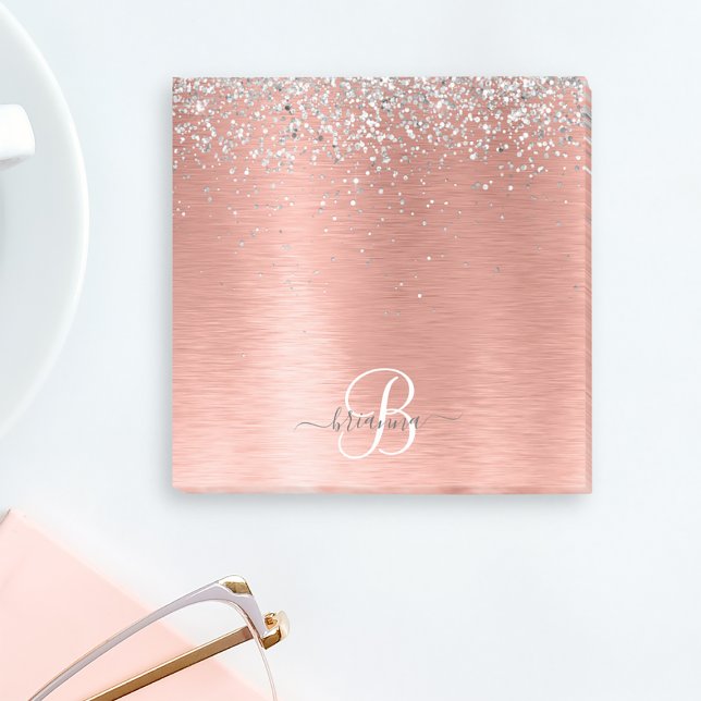 Rose Gold Brushed Metal Glitzer Monogram Name Post-it Klebezettel (Von Creator hochgeladen)