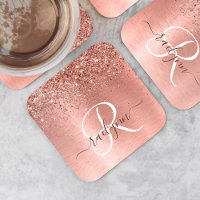 Rose Gold Brushed Metal Glitzer Monogram Name