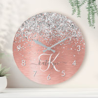 Rose Gold Brushed Metal Glitzer Monogram Name