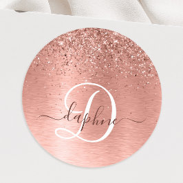 Rose Gold Brushed Metal Glitzer Monogram Name Runder Aufkleber