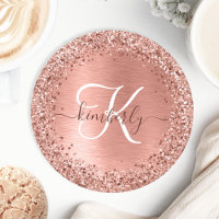 Rose Gold Brushed Metal Glitzer Monogram Name