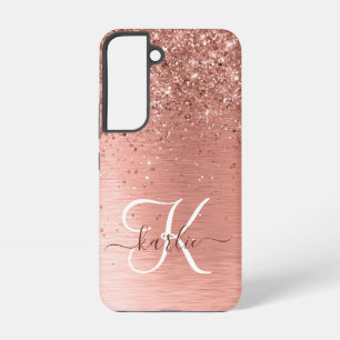 Rose Gold Brushed Metal Glitzer Monogram Name Samsung Galaxy Hülle