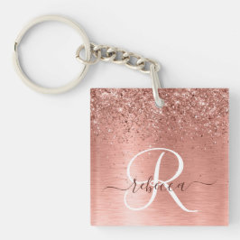 Rose Gold Brushed Metal Glitzer Monogram Name Schlüsselanhänger