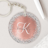 Rose Gold Brushed Metal Glitzer Monogram Name