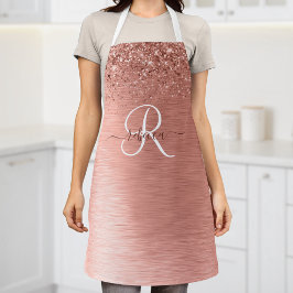 Rose Gold Brushed Metal Glitzer Monogram Name Schürze