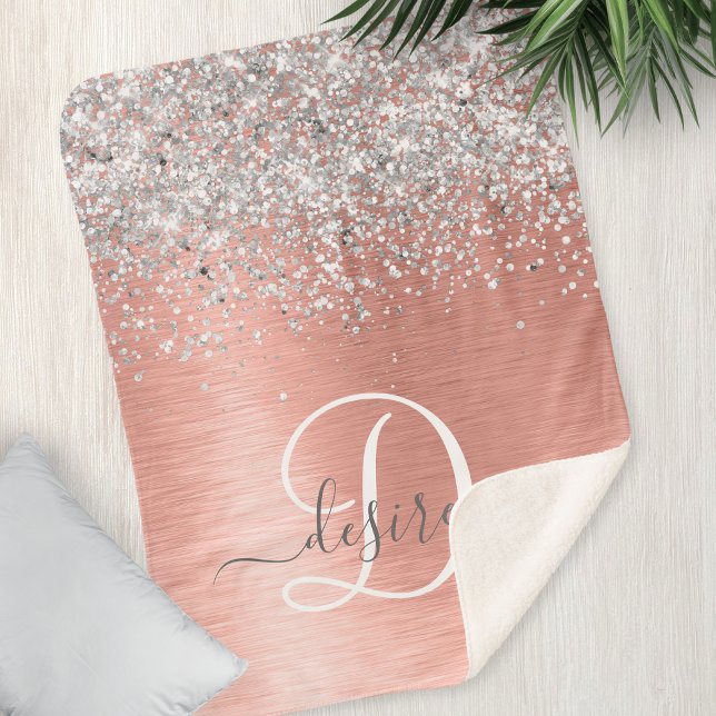 Rose Gold Brushed Metal Glitzer Monogram Name Sherpadecke (Von Creator hochgeladen)