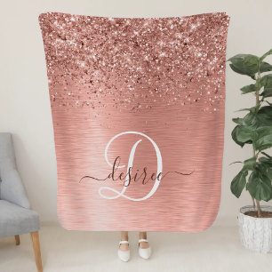 Rose Gold Brushed Metal Glitzer Monogram Name Sherpadecke