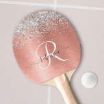 Rose Gold Brushed Metal Glitzer Monogram Name Tischtennis Schläger<br><div class="desc">Dieses schicke Pingpong-Paddel-Design mit hübsch silberfarbenem Imitat-Glitzer auf einer Rose mit vergoldetem metallischem Hintergrund ist einfach zu personalisieren.</div>