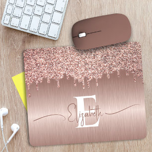 Rose Gold Brushed Metal Glitzer Tropfen Mit Monogr Mousepad