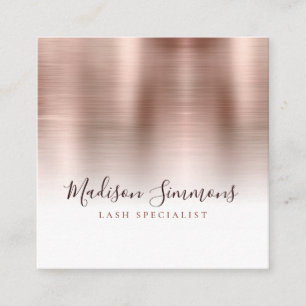 Rose Gold Brushed Metal Monogram Elegance Script Quadratische Visitenkarte