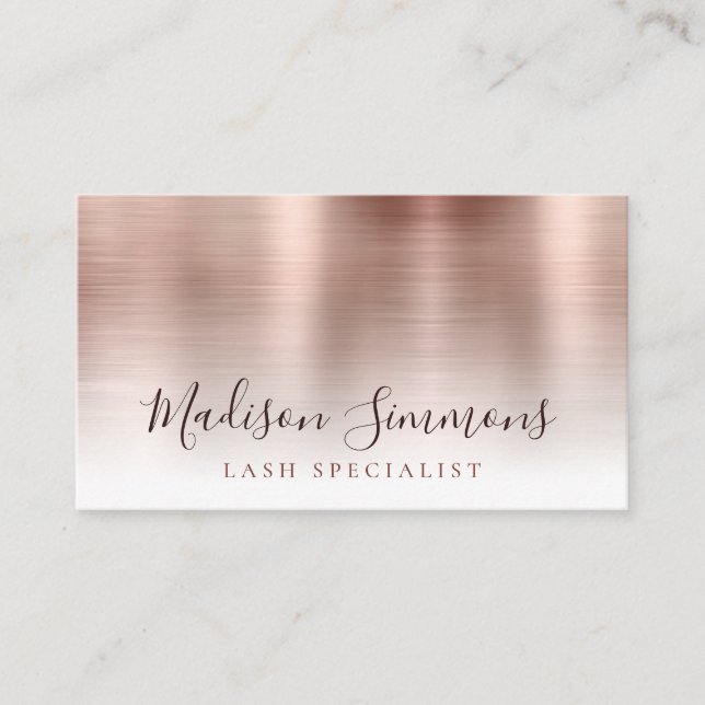 Rose Gold Brushed Metal Monogram Modern Script Visitenkarte (Vorderseite)