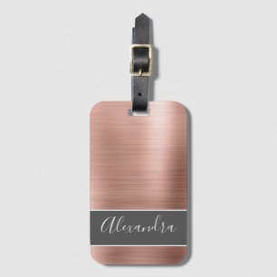 Rose Gold Brushed Metal Monogram Name Gepäckanhänger