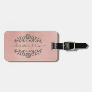 Rose Gold Brushed Metal Monogram Name Script Gepäckanhänger
