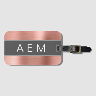 Rose Gold Brushed Metal Monogram Name und Initial Gepäckanhänger