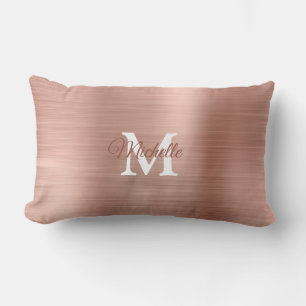 Rose Gold Brushed Metal Personalisiert Monogram Lendenkissen