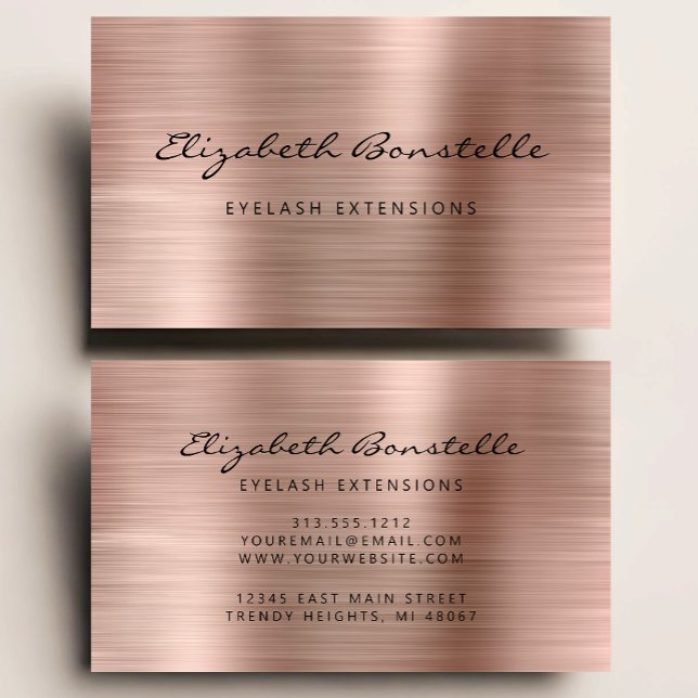 Rose Gold Brushed Metal Script Lash Extension Visitenkarte (Von Creator hochgeladen)