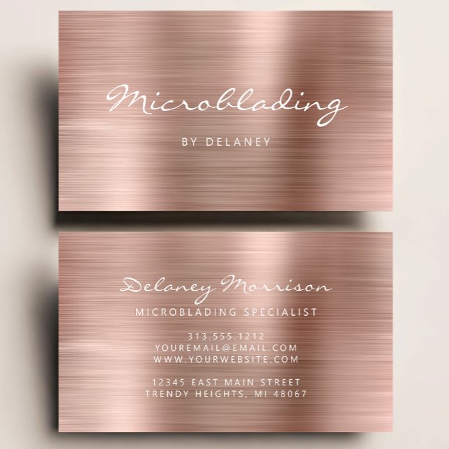 Rose Gold Brushed Metal Script Microblading Visitenkarte (Von Creator hochgeladen)