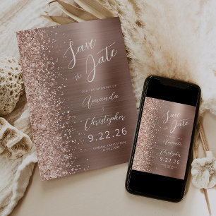 Rose Gold Brushed Metal Script Save the Date Ankündigung