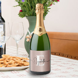 Rose Gold Brushed Metallic Girly Script Monogram