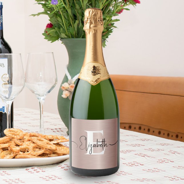 Rose Gold Brushed Metallic Girly Script Monogram (Von Creator hochgeladen)