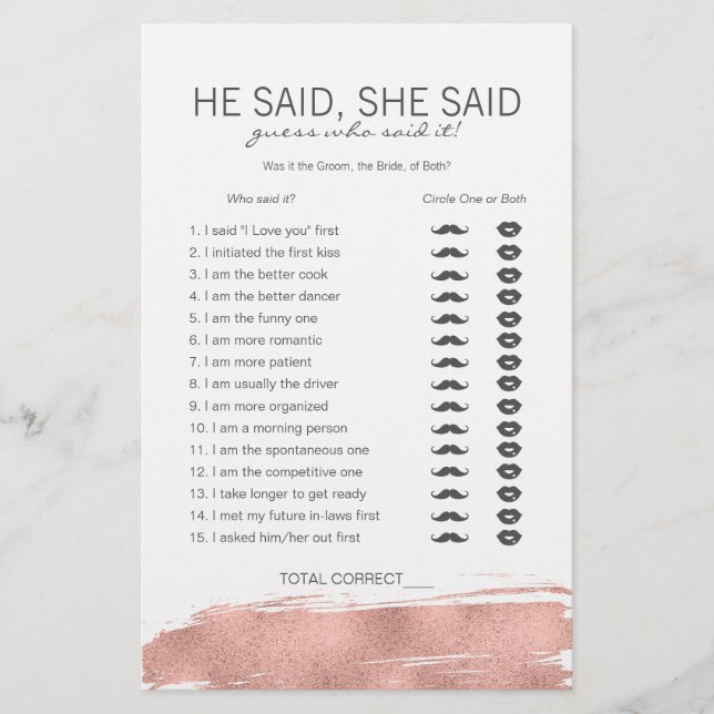 Rose Gold Brushhub Bridal sagte er sagte, sie sagt (Vorderseite)