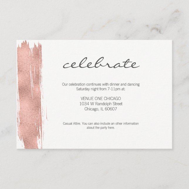 Rose Gold Brushstroke Bat Mitzvah Empfang Card Begleitkarte (Vorderseite)