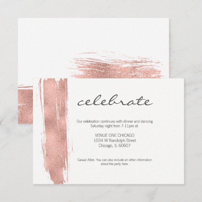 Rose Gold Brushstroke Bat Mitzvah Empfang Card Einladung (Vorne/Hinten)