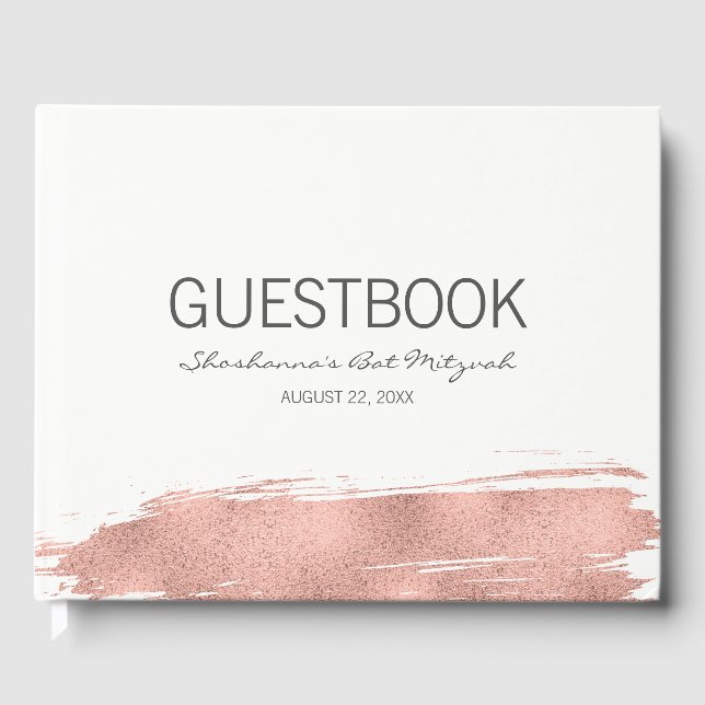 Rose Gold Brushstroke Bat Mitzvah Gästebuch (Vorderseite)